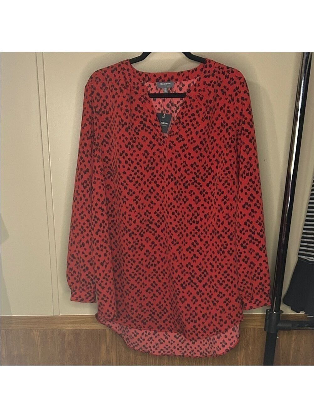 Madison Vibrant Red and Black Patterned Top